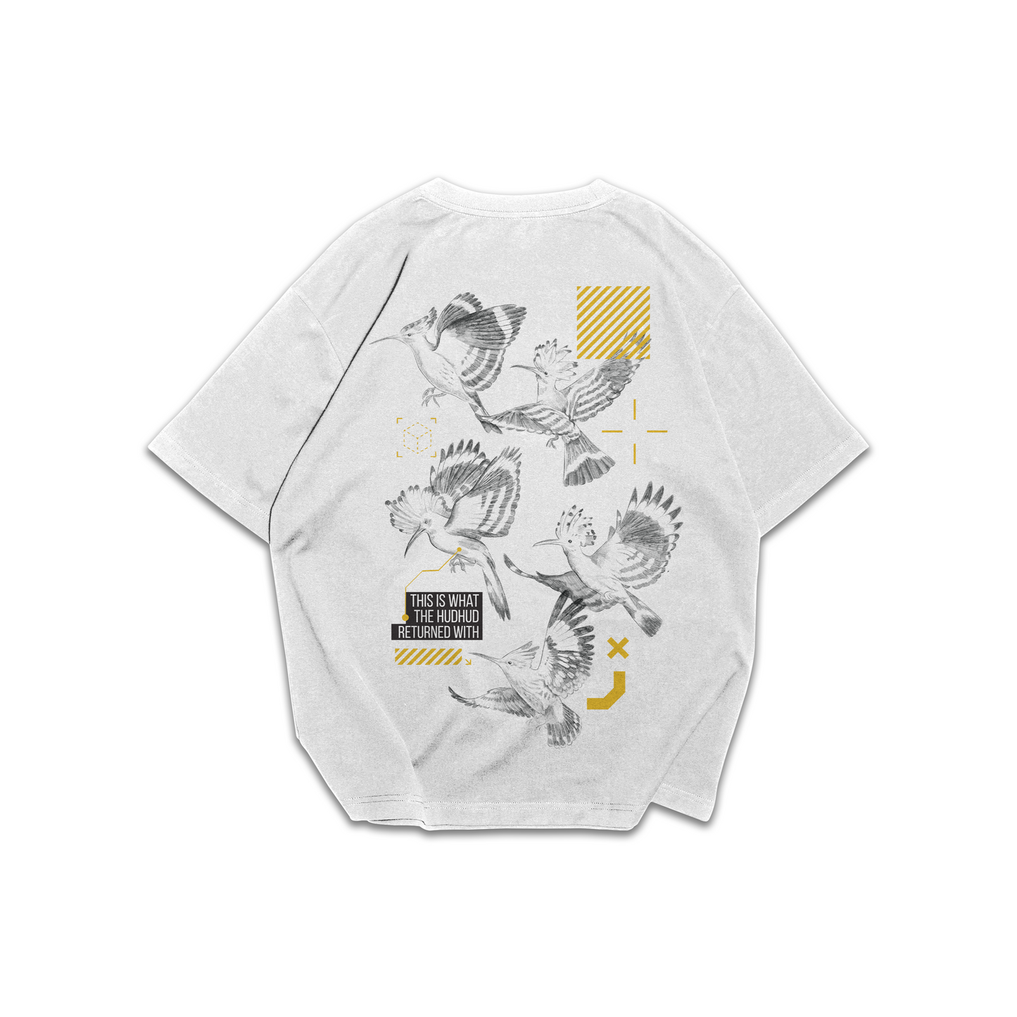 White t-shirt with graphic design on a white background